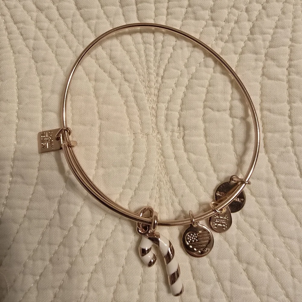 EUC, Like NEW! Alex and Ani Rose Gold Candy Cane Charm Bangle Bracelet - Picture 2 of 5